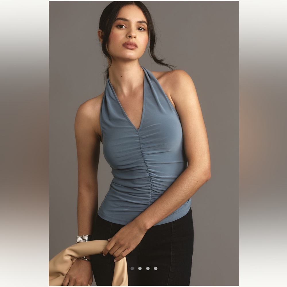 Anthropologie Slate Blue Ruched Halter Tank- Size M